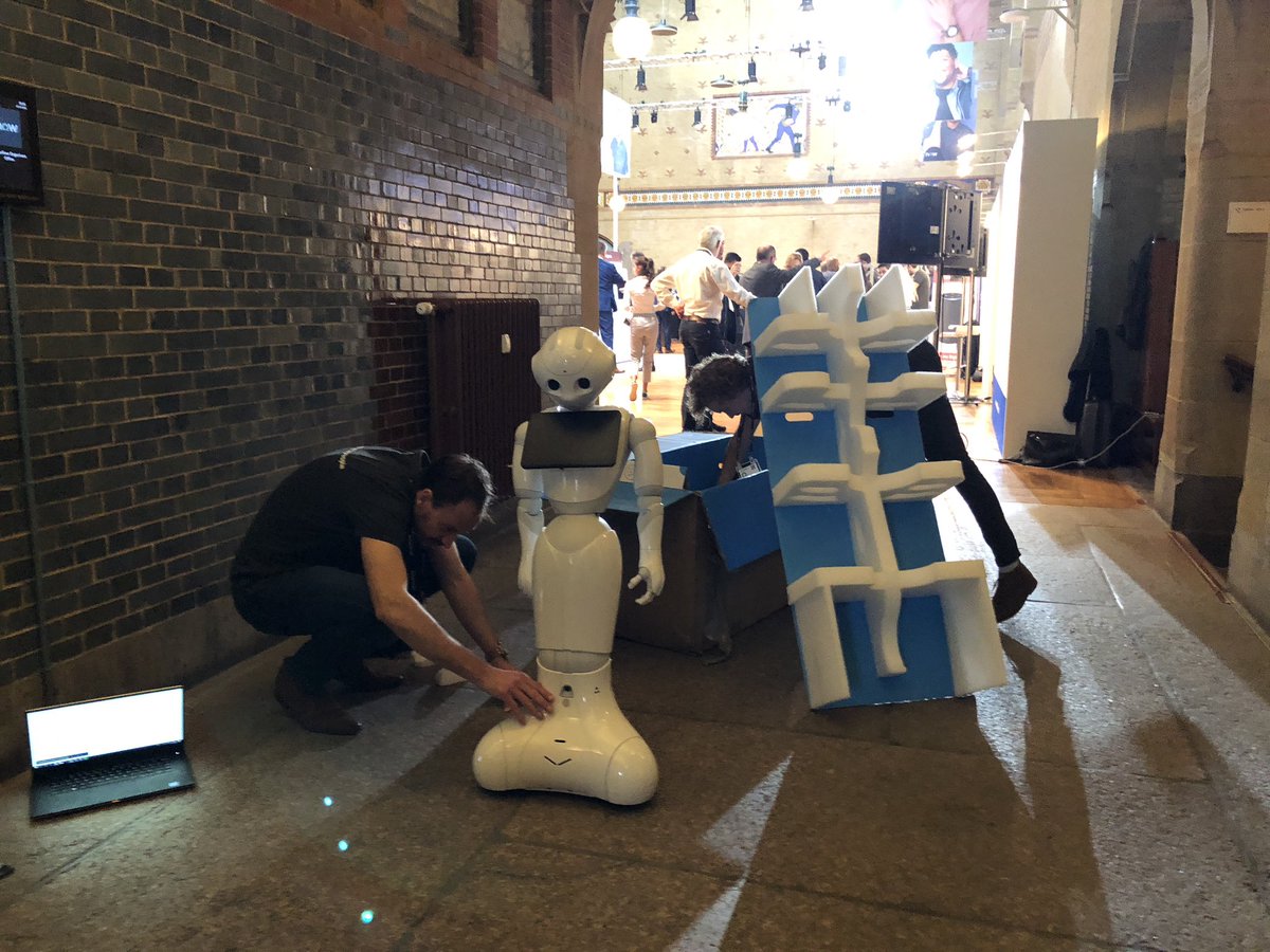 Devoteam's tweet photo. Because of this hero from London, #Pepper just arrived on time for the #Nowsummit2018 🚀. Thanks a lot! We’ll have heaps of fun today at our #Devoteam booth @Devoteamnl @ServiceNowNL #AI #CSM #TechforPeople https://t.co/5E6VrDGkFi