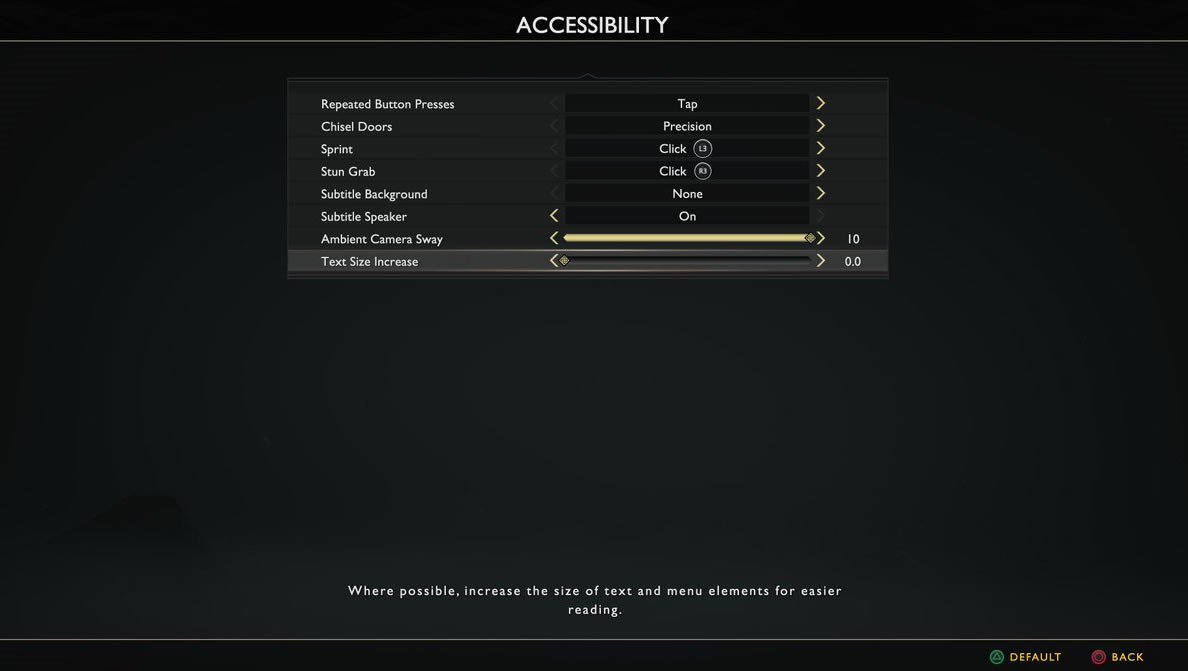 God of war acessibility menu