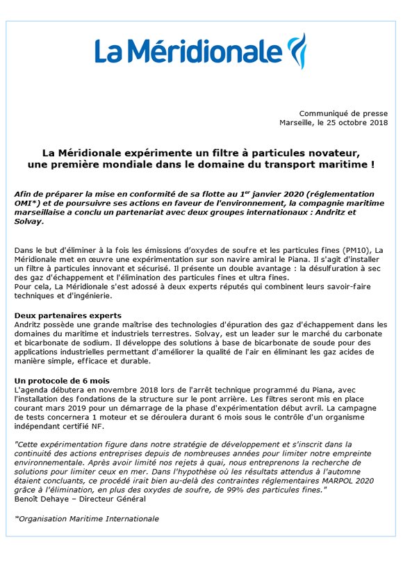 lameridionale's tweet photo. La Méridionale poursuit ses actions pour l'#environnement 🌍. Le Piana va tester un filtre à particules innovant qui permet la désulfuration à sec et l'élimination de 99% des #ParticulesFines, une 1ère mondiale dans le #TransportMaritime #MARPOL2020 @saidahamada @MartineVassal https://t.co/qkkzgwicMN