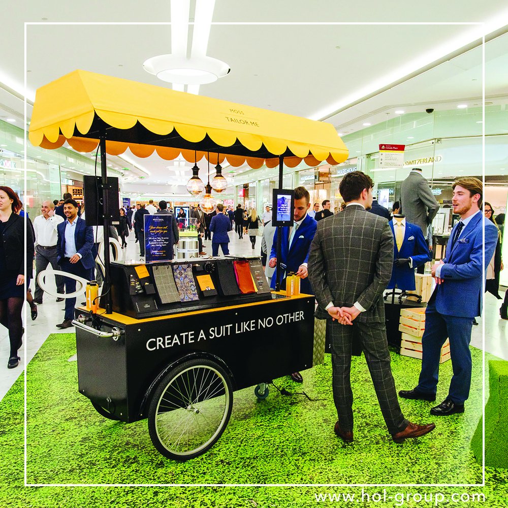 Moss Bros toured the country with the Tailor Me Cart which was designed and manufactured by the H.O.L Group. Tailoring Experts were on hand to take you through the four-step process of creating a suit that’s crafted for you and only you. hol-group.com #theHOLway #tbt