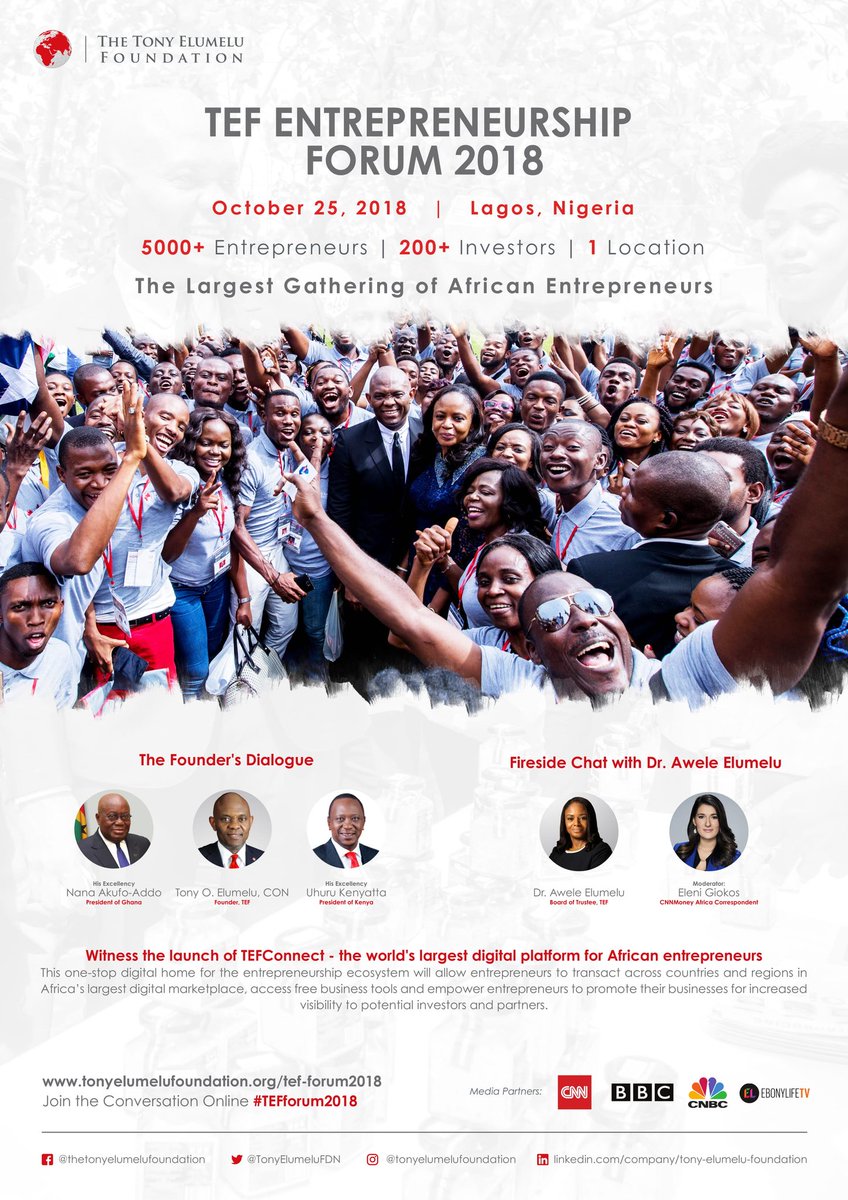 Isaac Mwige (@isaacmwige) on Twitter photo Honored to attend the TEF Entrepreneurship Forum 2018 in Lagos, Nigeria #UBA4AfricaEntrepreneurs
#UnitedBankforAfrica #TEFforum2018 #TEF2018 <a href="/TonyElumeluFDN/">The Tony Elumelu Foundation</a>. Honored to attend the TEF Entrepreneurship Forum 2018 in Lagos, Nigeria #UBA4AfricaEntrepreneurs
#UnitedBankforAfrica #TEFforum2018 #TEF2018 <a href="/TonyElumeluFDN/">The Tony Elumelu Foundation</a>.