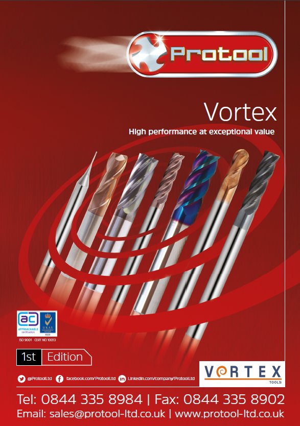 Introducing the new Vortex line, showcasing high-performance cutters at exceptional prices! Available in various coatings, lengths and styles so you're sure to find a cutter for your application. For a copy of the catalogue email sales@protool-ltd.co.uk or call on 0844 335 8984.