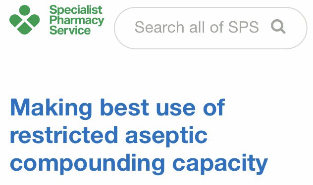 The NHS is experiencing challenges regarding supply of aseptically prepared injectable medicines.

This communication advises NHS customers of commercial aseptic preparation services to review local activity and practices.

sps.nhs.uk/articles/makin…

#AsepticServices #SPS