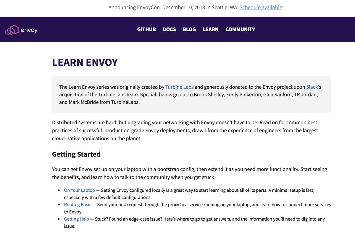 cra's tweet photo. thank you to Turbine Labs @mccv @9len @_tr @brookshelley and @lucperkins on contributing the excellent LearnEnvoy resource to the @EnvoyProxy project! https://t.co/kVzx38adJA https://t.co/mBuLrIUTKS