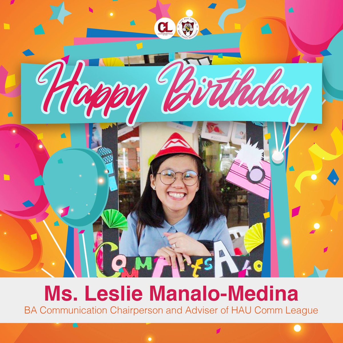 HAUCommLeague's tweet photo. To our Ma'am Leslie Manalo Medina, the Mother of the Communications Program. The woman with a golden heart, brilliant diamonds for eyes, a complex maze of a mind, and a soul made of sunshine. We wish you a Happy Birthday, once again. ❤

#CelebrateWithTheLeague
#KasapiNgMidya 🎉 https://t.co/I1uBHSUAIO