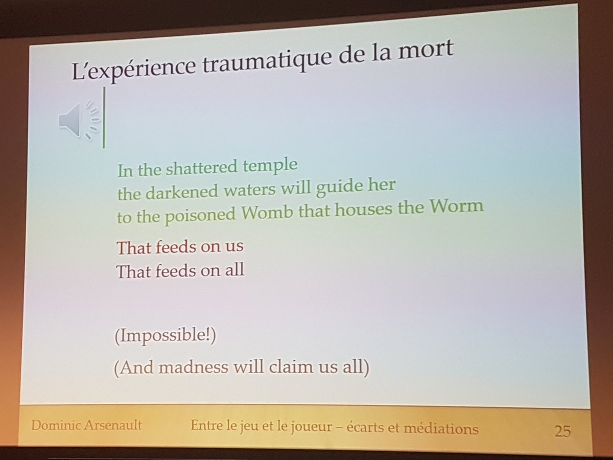 Une communication particulière et particulièrement intéressante sur la création d'une chanson métal sur la backstory des Chozo dans le #jeuxvidéo #MetroidPrime par @LeLudophile avec un extrait des paroles correspondant à la mort ci dessous #researchersrule #uliegejv18