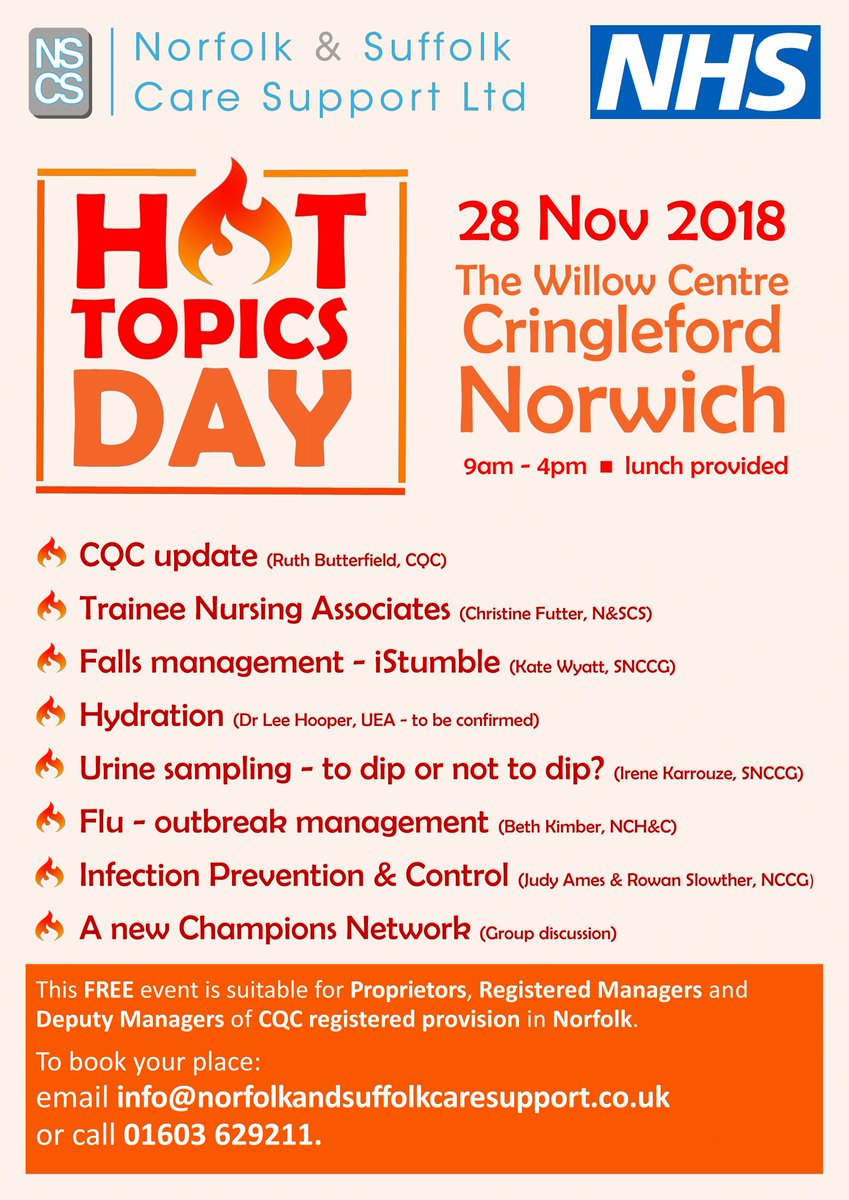 Places are going fast on our Hot Topics Day on 28th November. Book soon to avoid disappointment. norfolkandsuffolkcaresupport.co.uk/news/latest-ne…