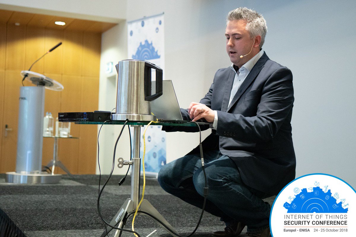 EC3Europol's tweet photo. #Live #hack now at #IoTSC18: from hacking a smart kettle, to entering your house. By learning how to hack a #smarthome, we can understand how to defend it. π‘οΈ @PenTestPartners explain key flaws in #IoT security and ways to address them at #IoTSC18. https://t.co/o7dMnT3dY2