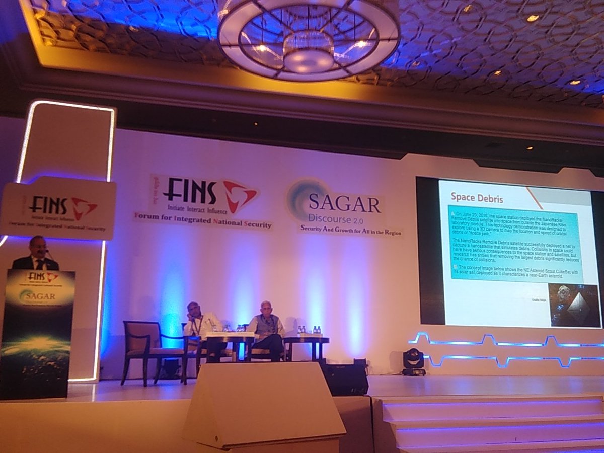 FINSHQ's tweet photo. Dr Rao Former Director General of #NavalSystems, @DRDO_India says the challenge of debris and disposal  and sending it to orbit called #graveyardorbit is done by some pvt players very recently. #futureofSpaceTechnology #FINSSD2 #FINS @FINSHQ https://t.co/RHQm5Qc3AS
