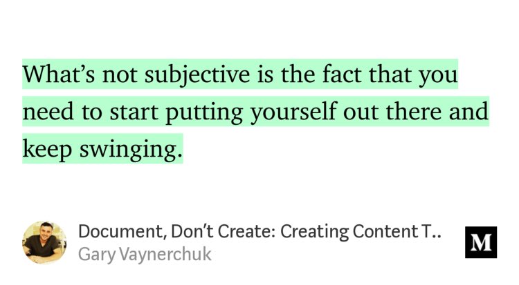 bigcs_canada's tweet photo. “Document, Don’t Create: Creating Content That Builds Your Personal Brand” by #GaryVaynerchuk 
A great read on ⁦@Medium⁩. #documentdontcreate https://t.co/TUJmamtbdX