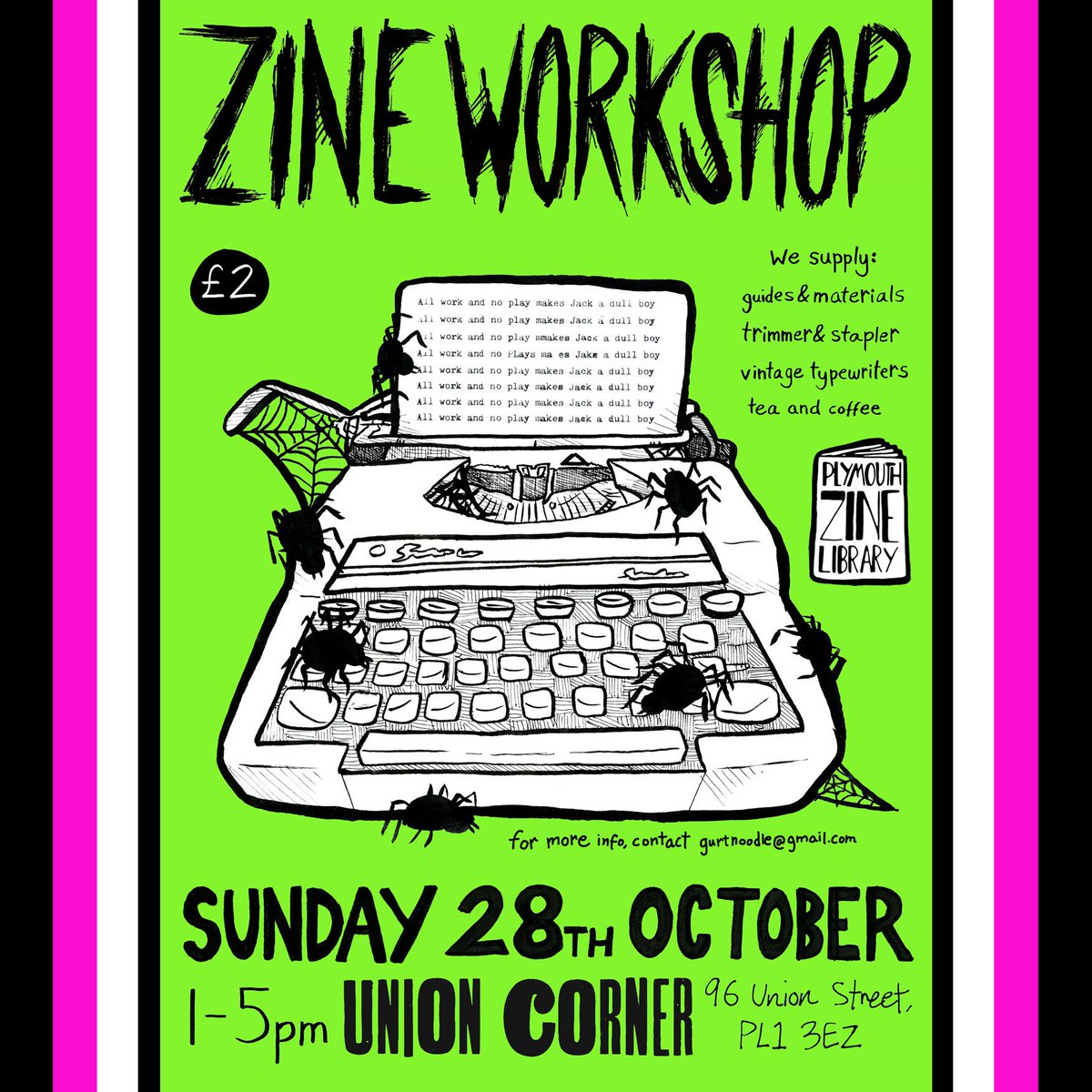 midnakit's tweet photo. Zine workshop! This Sunday, 1-5pm, at Union Corner, Stonehouse, Plymouth. All welcome, but under 16s must be accompanied by an adult. £2 entry, includes tea, coffee, useful resources, and a chance to browse the Plymouth Zine Library! #plymouth #zine #devon Please share! https://t.co/4Gaf7QgHwv