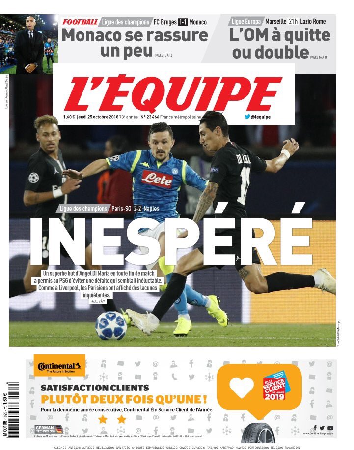 PSGsociety's tweet image. « INESPÉRÉ »

#PSG #PSGNAP (L’Équipe)