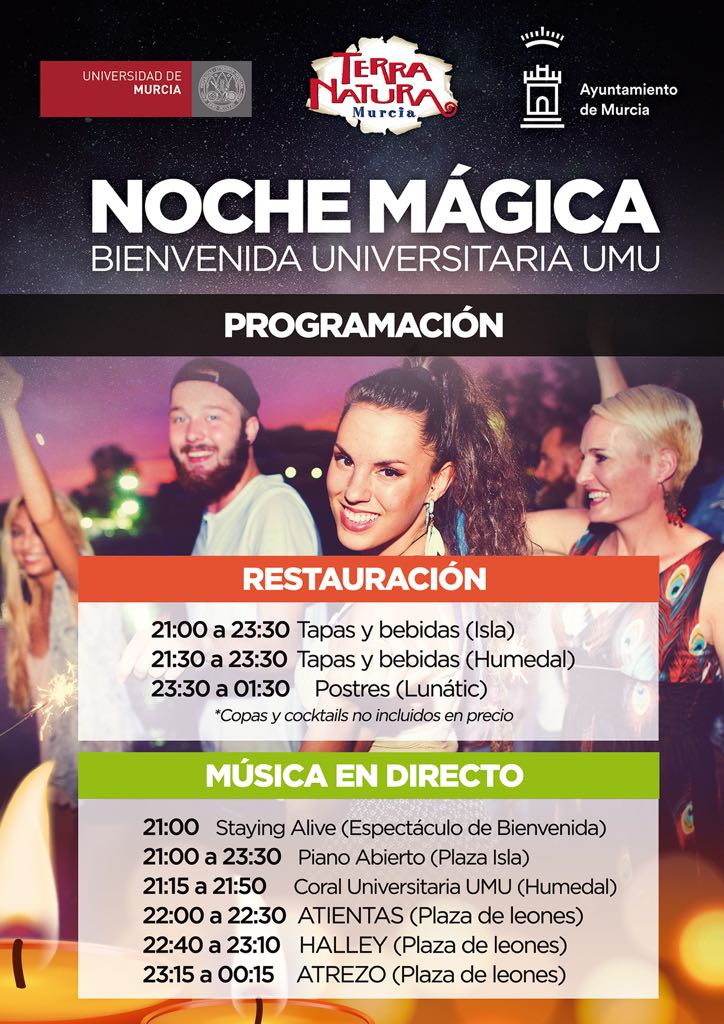 ❗HOY, NOCHE MÁGICA❗ 💖 
Aquí tenéis los horarios definitivos ¡Que ilusión! 😍
💟 21:00h Bienvenida <a href="/Staying/">😇</a>
🎵 21:00 Piano abierto 
🎵 21:15 <a href="/CoralUMU/">Coral Universitaria</a> 
🎵 22:00 @Atientas_banda 
🎵 22:40 #Halley 
🎵 23:15 <a href="/AtrezoOficial/">Jose Atrezo</a> 
🐾 Os esperamos esta noche en @TerraNatura_ 🐾
#BUM2018