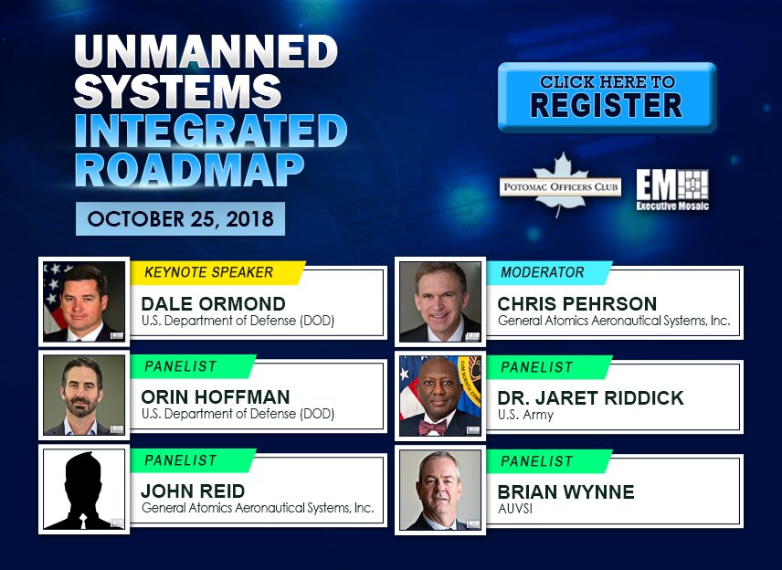 Kicking off the Unmanned Systems Integrated Roadmap Forum! Thank you to our sponsor General Atomics Aeronautical Systems Inc. @GenAtomics_ASI #POCunmanned #govcon