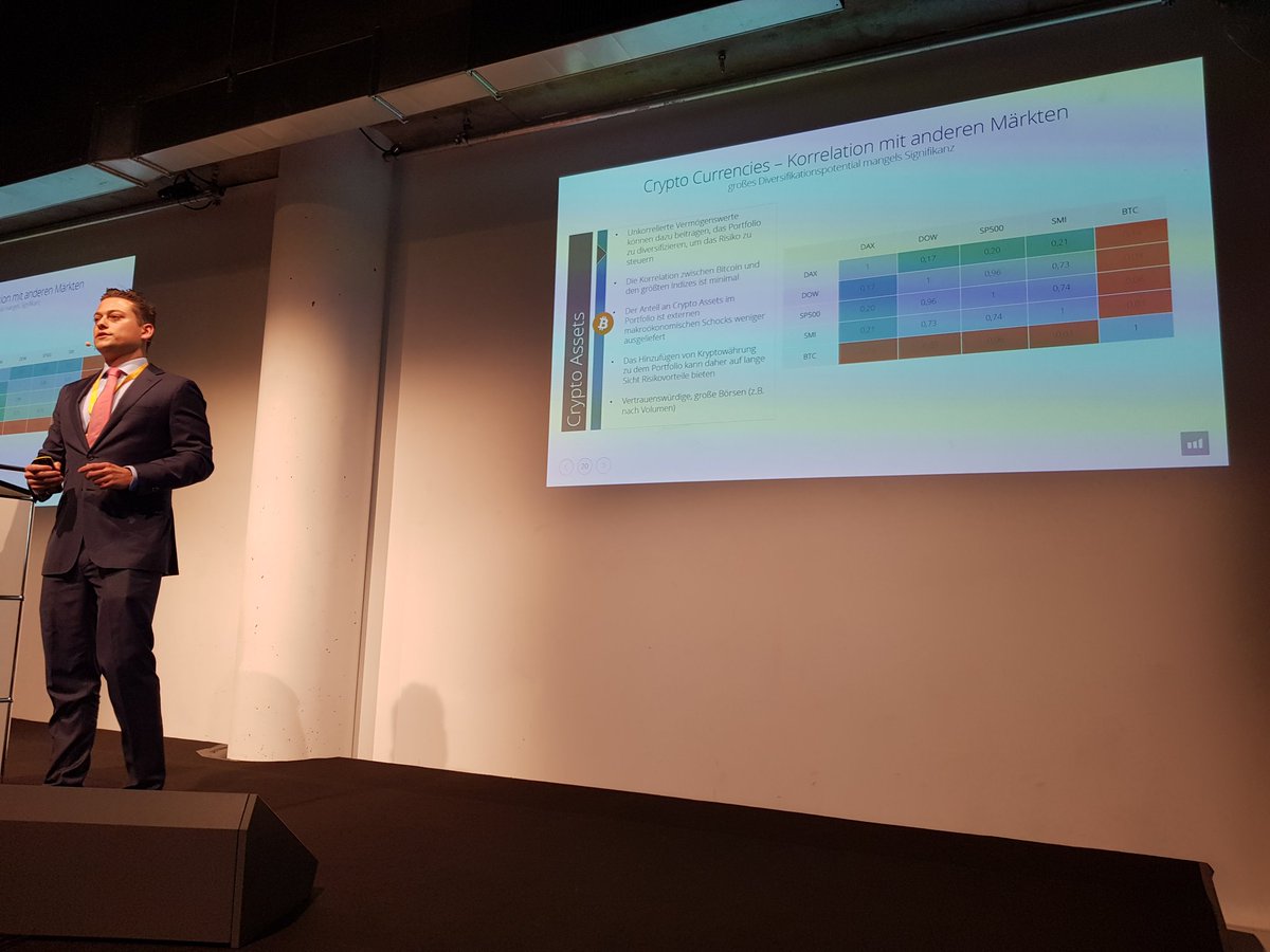 RichardDratva's tweet photo. New asset classes, such as #CryptoAssets, have to be added to a modern digital advisory.
C. Impekoven of Micobo explains how to proceed to profit from the low correlations with traditional asset classes, i.e. to get a better diversification. #dbdays18 #blockchain
#Wealthtech https://t.co/Yt0raVsPUS
