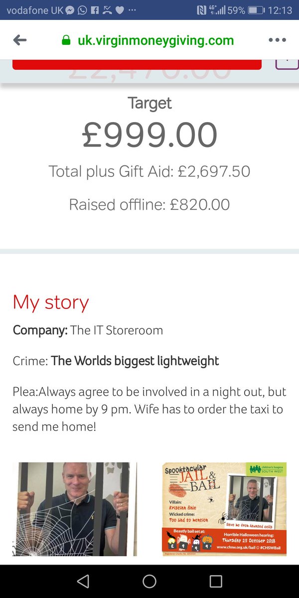 Thank you so so much!! Plz help us hit the TRIPLE now and end today on the most unbelievable High. #CHSWBAIL @ItStoreroom @theveteran744  uk.virginmoneygiving.com/fundraiser-dis…