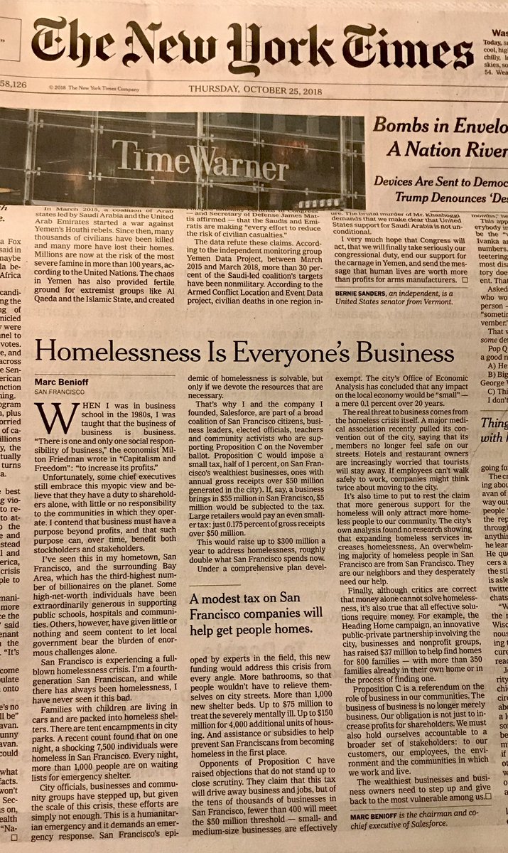 Unfortunately, some C.E.O.s are myopic &amp; believe that they have a fiduciary duty to shareholders alone, with little or no responsibility to the communities in which they do business. I see Business as the greatest platform for change. And Homeslessness is Everyone’s Business!