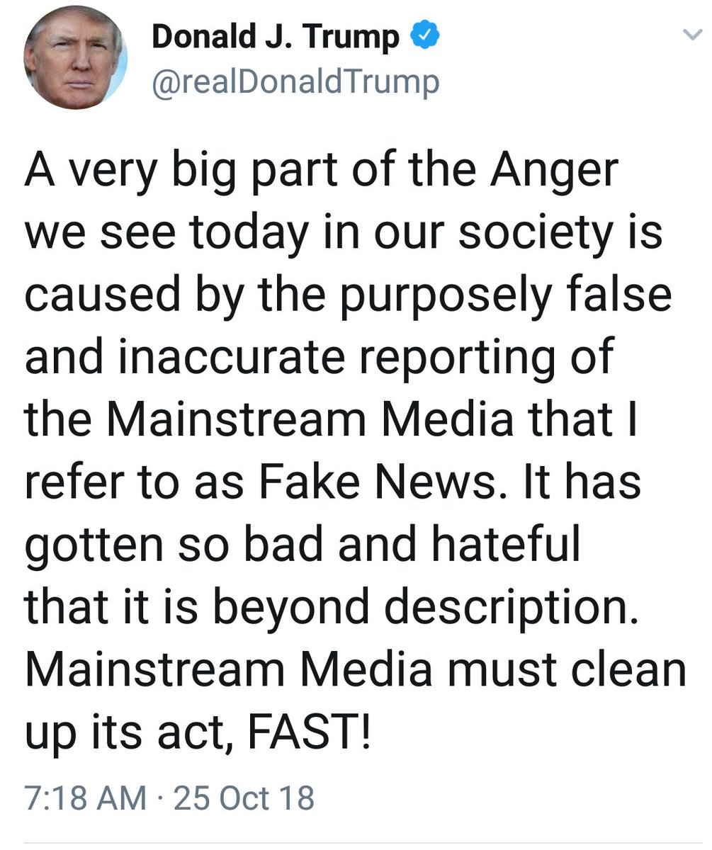 57MCM's tweet image. A reality TV star currently in the wrong job, opines re the attacks on the free press &amp;amp; high-profile political figures, a couple of weeks after a Washington Post journalist was gruesomely murdered in Turkey by Saudi nationals. Speaking of cleaning up act #psychologicalprojection