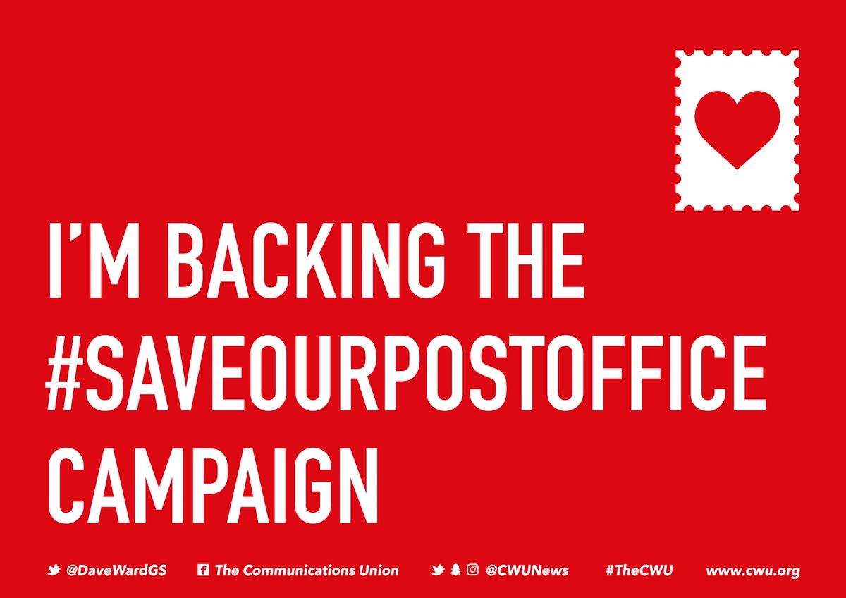 If you haven't already then please visit our campaign website saveourpostoffice.co.uk to #SaveOurPostOffice Stand with #TheCWU and join the fight today 💪✊ Click here for more info on how to get involved 📰 cwu.org/news/how-the-c…
