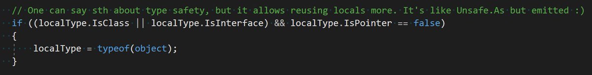 Scooletz's tweet image. Emitting fast code can be a bit dirty. A bit. A little bit.

#optimizations #dotnet #IL #emit #UnsafeAs
