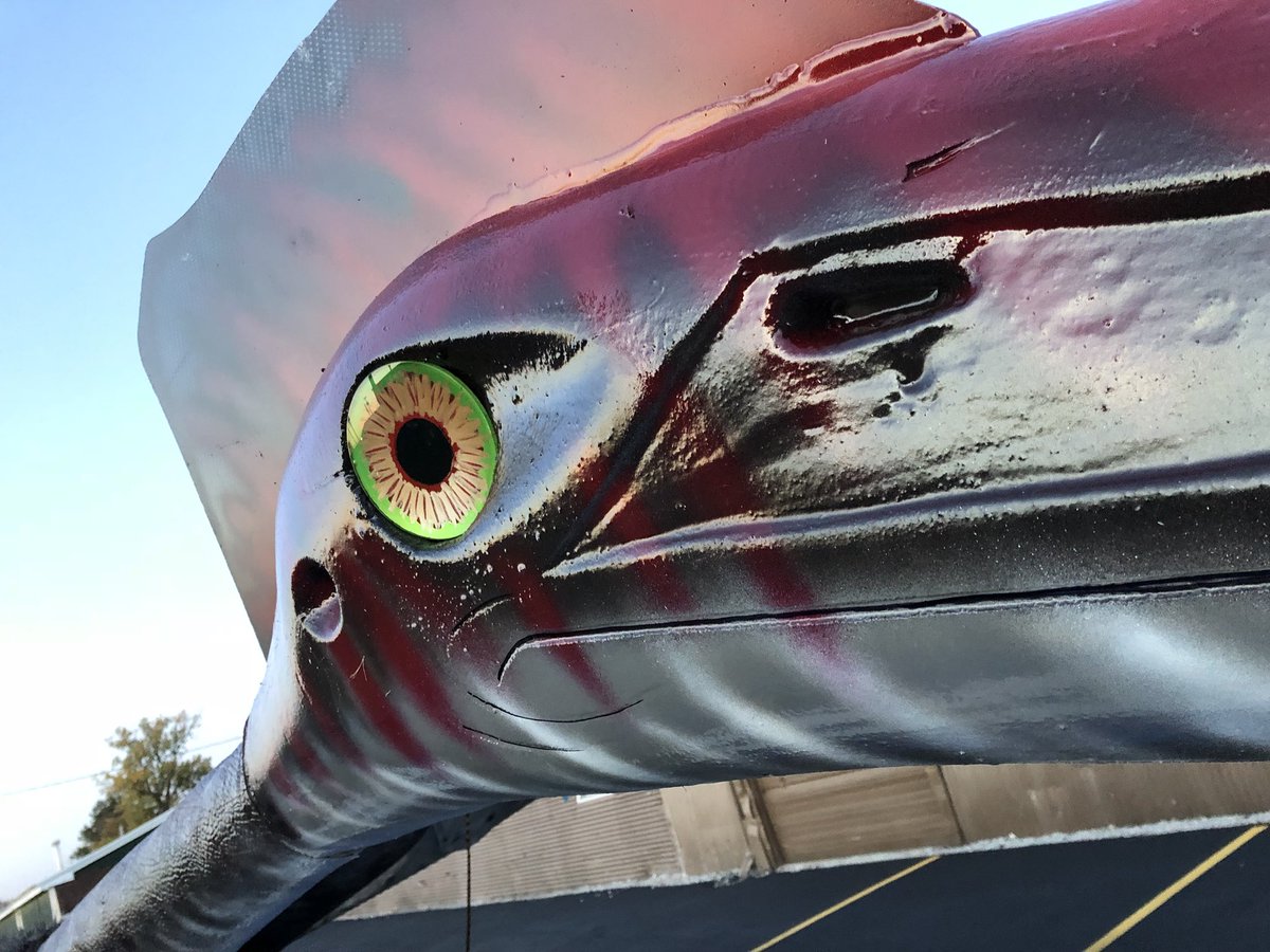 CaseyPutsch's tweet photo. The World’s only full scale flying Pterosaur shown on launch vehicle with builder! https://t.co/bvGcDvUj9o