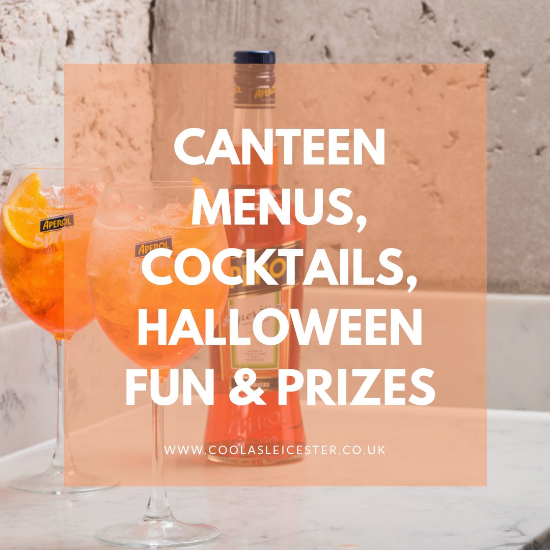 coolasleicester's tweet photo. Here's the exclusive @canteenuk menu news! Along with info on 2 for 1 Aperol Spritz ALL NIGHT, 5 (yep 5) on site bars, win LCFC &amp; Riders tickets for the best fancy dress &amp; pumpkin carving, and award-winning food traders!
@LeicesterArena 4pm - midnight.

➡️ https://t.co/GpkZCKUJKC https://t.co/gUIJXBp3DC
