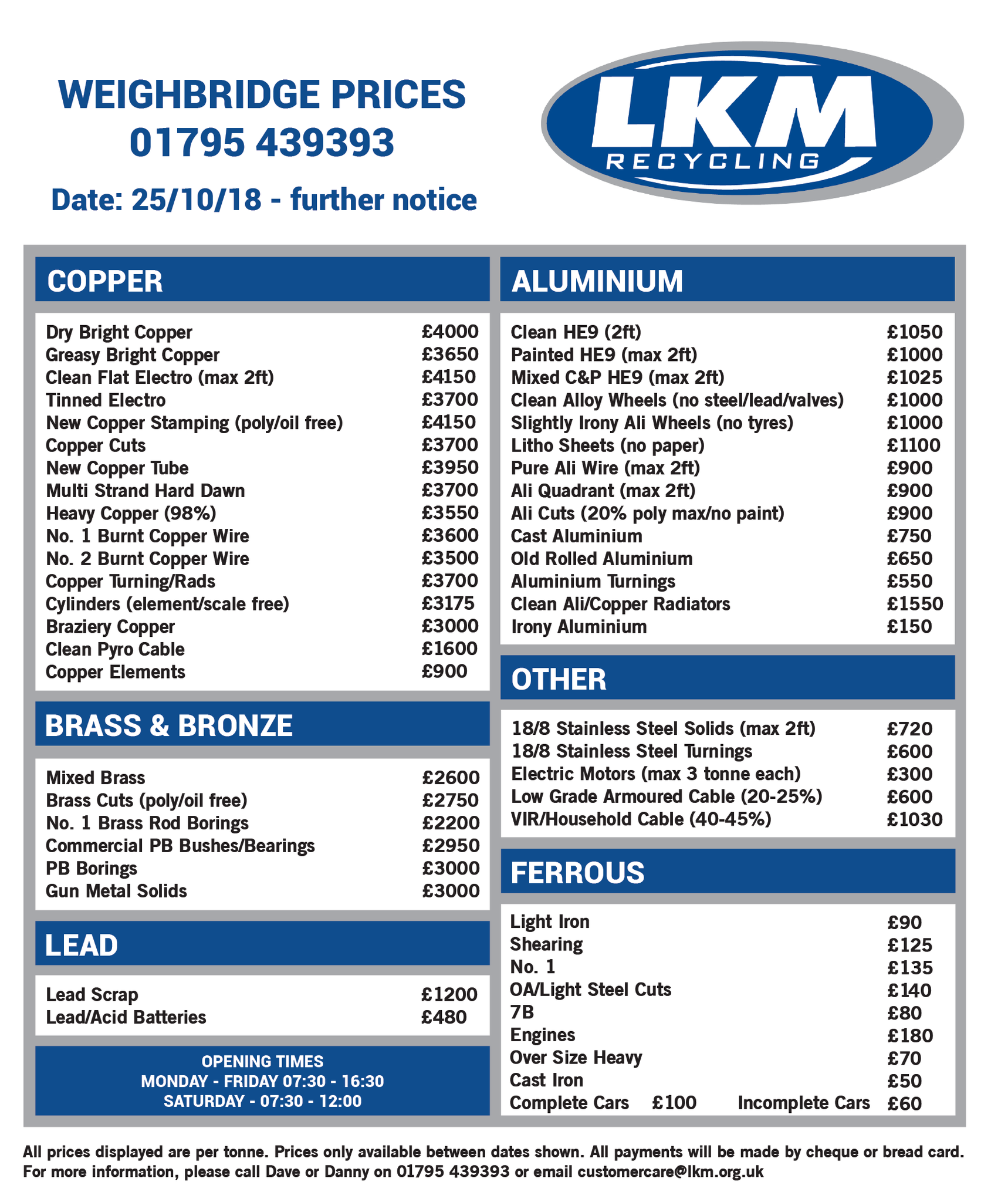 LKM Recycling on Twitter: "New LKM Recycling Weighbridge Price List as from  25.10.18 #Ferrous #ScrapIron #ScrapMetalKent #no1 #ScrapMetalLondon  #Recycling #skiphire #buildingwaste #kent #wastemanagement #cardboard  #paper #metals #copper #brass #plastic ...