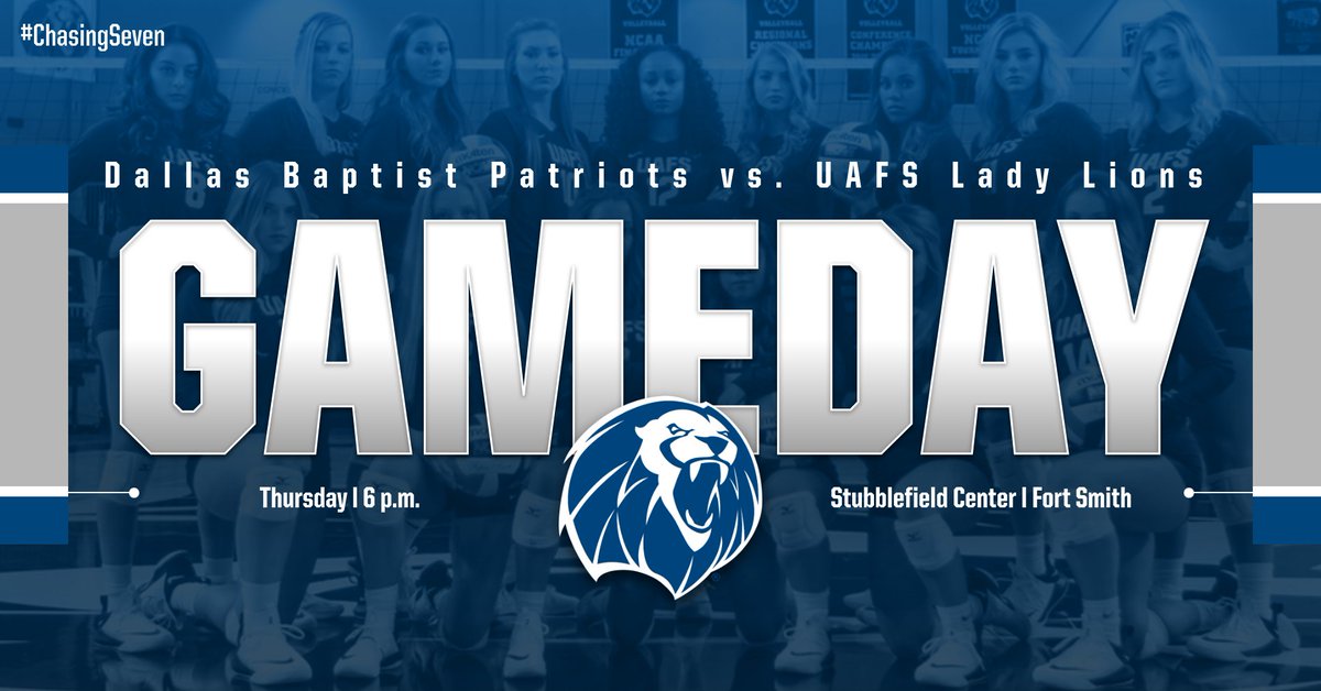 UAFSSports's tweet image. It's GAMEDAY! The Lady Lions volleyball team begins its final home stand of the regular season at 6 p.m. against Dallas Baptist! Hope to see you at Stubblefield Center tonight! #ChasingSeven