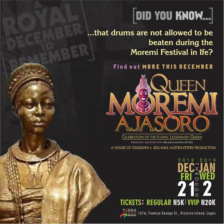 inter_national1's tweet image. Iconic Fact: Did you know Drums aren’t allowed to be beaten during the Moremi Festival in Ile-Ife?
This December, Lagos  is all about the courageous Queen Moremi Ajasoro , her life, journey, sacrifices and untold stories about the legendary Queen @QMAInt
#QueenMoremiAjasoro