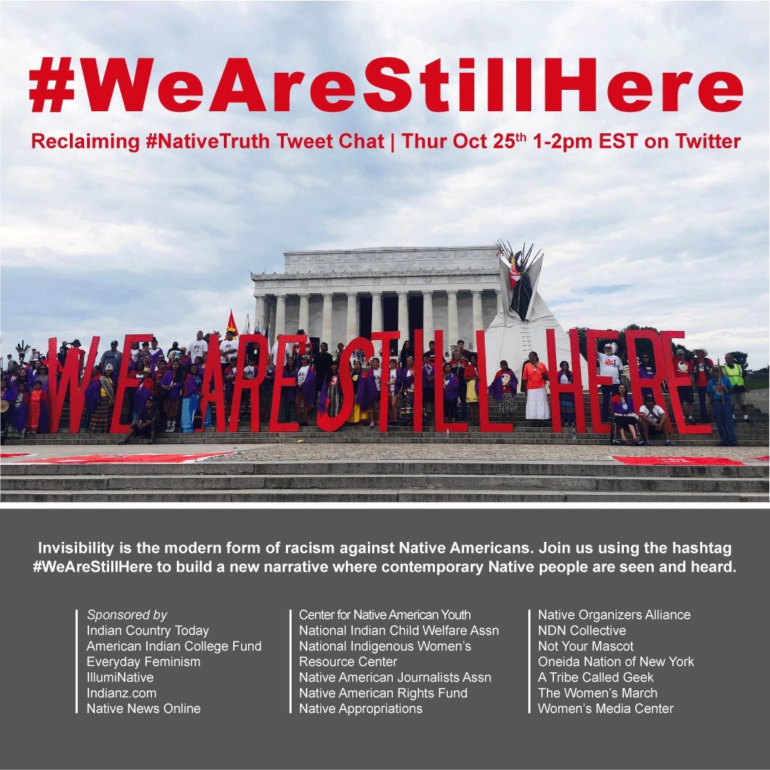 pamcpsio's tweet image. Join TODAY’s #WeAreStillHere twitter storm (10/25) at 1pm ET, and support our Indigenous sisters working to reclaim #NativeTruth! It’s urgent and important to plug in, learn the issues indigenous communities face &amp;amp; support their leadership &amp;amp; vital organizing.