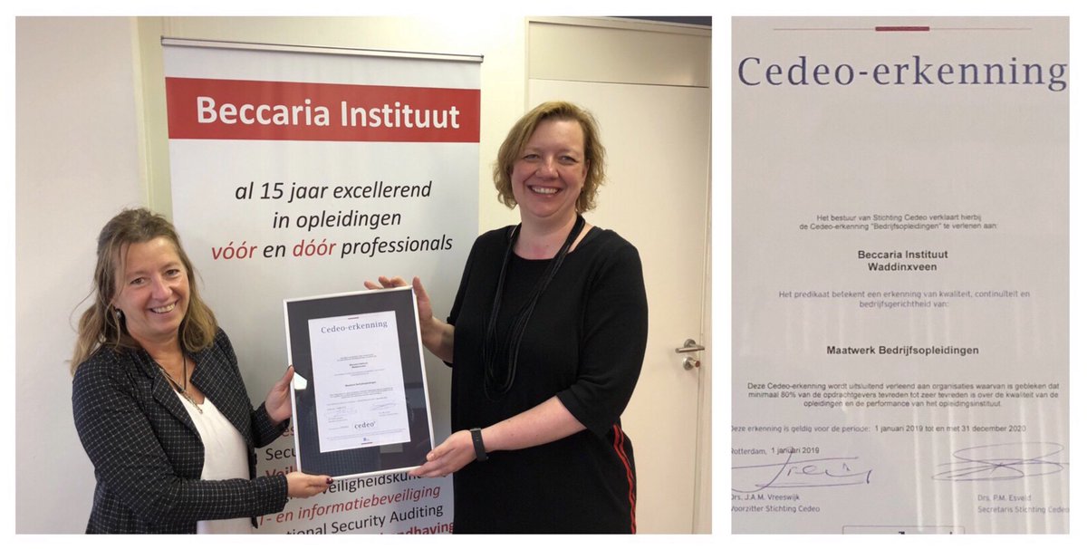 Gonda en docenten van het Beccaria Instituut van harte gefeliciteerd met de prolongatie van jullie CEDEO-erkenning. Voor de derde keer in een tweejaarlijkse audit gewaardeerd met een 9,5! Dat brengt het 'zesjarig' gemiddelde eveneens op een 9,5. Een bewijs voor kwaliteit!