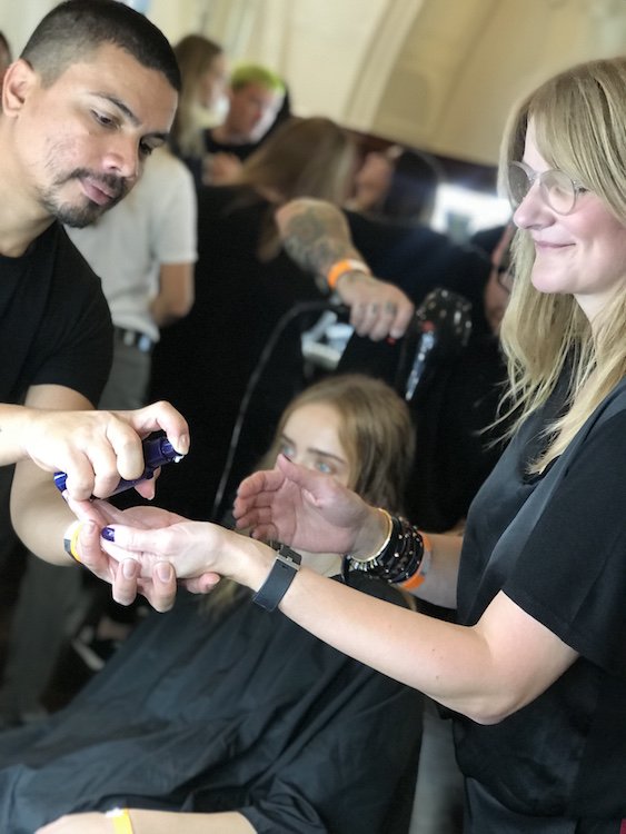RespectforHair's tweet photo. . @OribeUK stylists were invited backstage to assist @TheSamHair at the@JasperConran SS19 London fashion week show: https://t.co/5ssNM3cODI https://t.co/Aqf9pirx5s