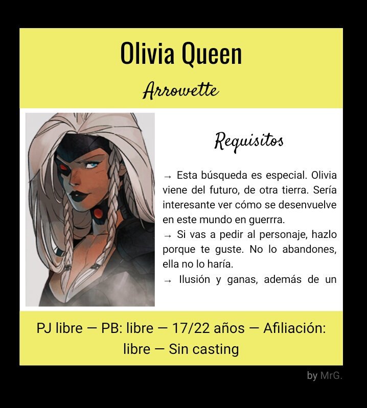 BlackCanaryToH's tweet photo. ▫️ Olivia Queen
▫️ PB libre
▫️ Rol medio/libre
▫️ Esta búsqueda es especial 💜 Olivia tendría que venir de otro universo. https://t.co/WSLGu2PFuA