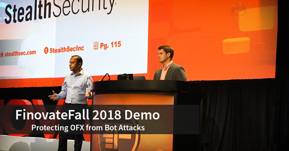 StealthSecInc's tweet photo. OFX is a major attack vector targeted by bad bots. We took the stage at #Finovate Fall 2018 to share how you can detect and block attacks to this vulnerable API.  Watch the presentation - https://t.co/jFIk6fFobE https://t.co/pSEeiFGjFP