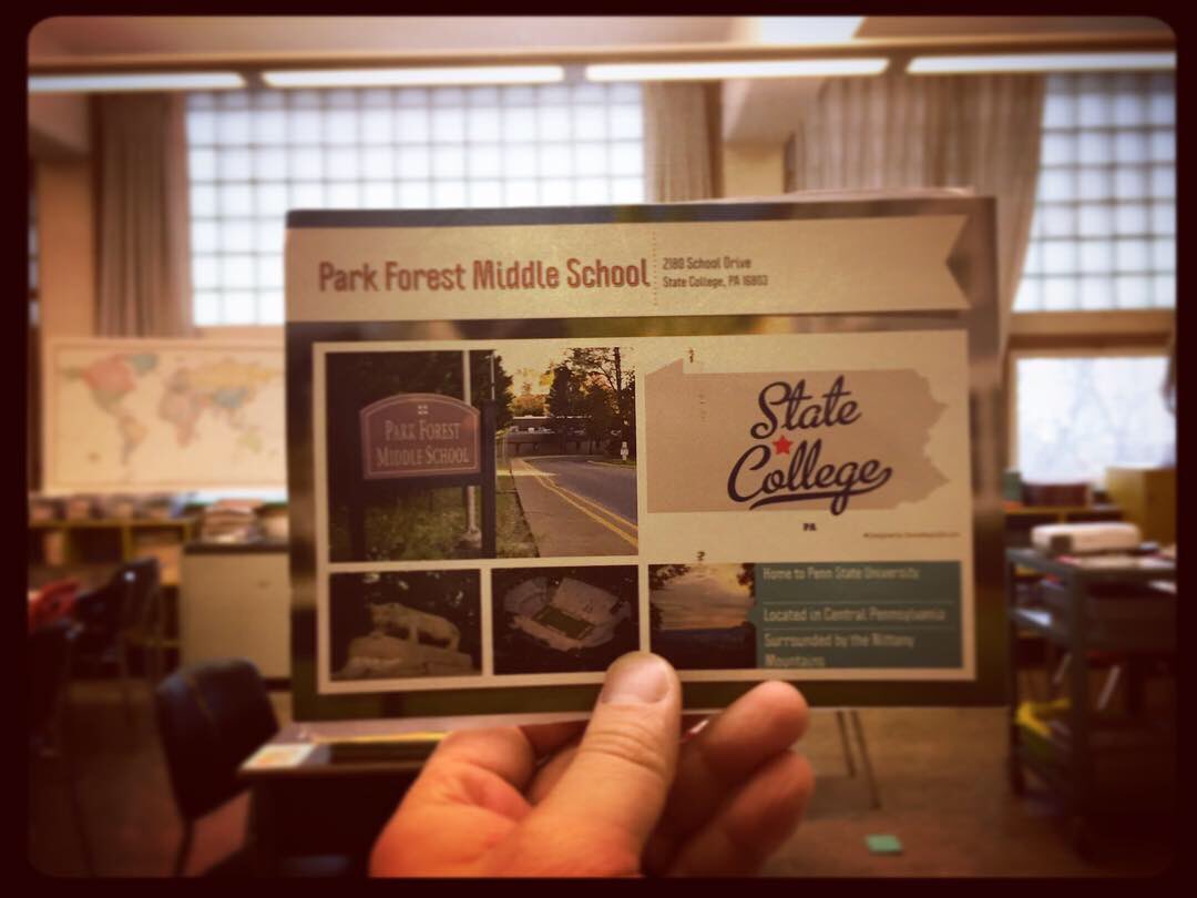 MrHongsClass's tweet photo. Day 36: Connecting through social media to improve our understanding. Received our first post card from Park Forest Middle School in Pennsylvania with questions related to #amalunbound #globalreadaloud2018 #vsblearns Learning w @mrfishersclass mrfishersclass @pfmsroar @aishacs https://t.co/MTcuLL5zoa