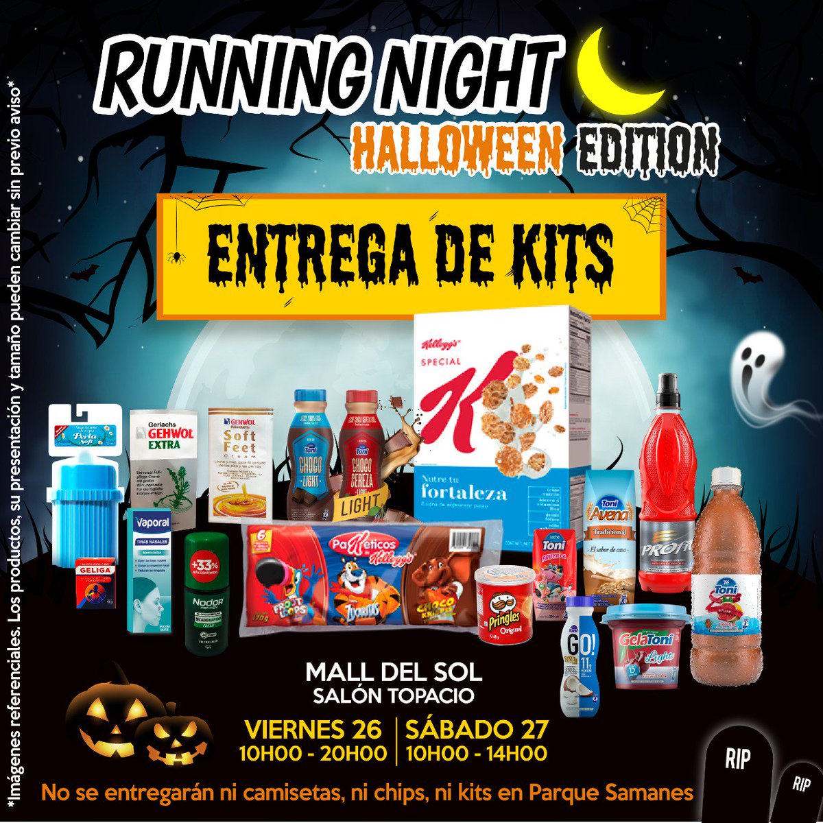 KeepRunningEC's tweet image. Entrega de kits #RunningNight. NO SE ENTREGARÁ NI CAMISETAS NI CHIPS NI KITS EN LA CARRERA.
.
• Día: Vi 26 (10 a 8PM) y Sáb 27 (10 a 2PM). 
• En caso de que no puedas retirarla personalmente, puedes enviar a alguien con tu comprobante y cédula.
• Mall del Sol - Salón Topacio