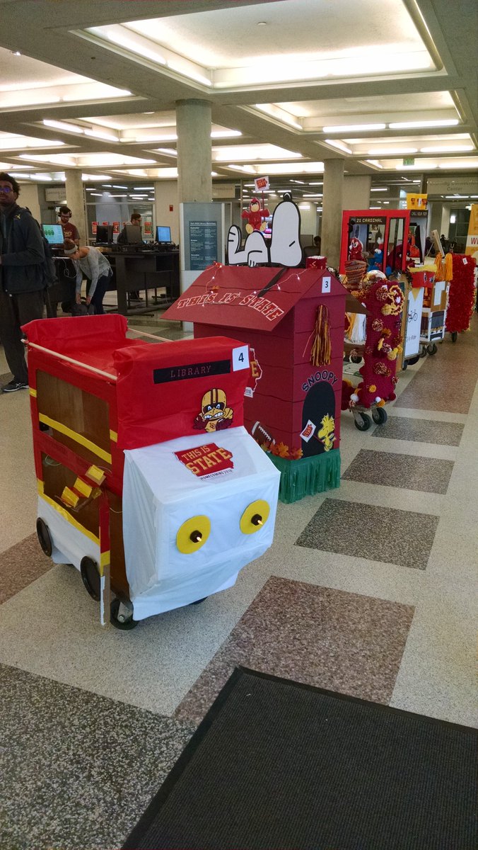 LSternweis's tweet photo. Library book carts as homecoming floats @ISU_Library #GoState https://t.co/gJN5QHsU2M