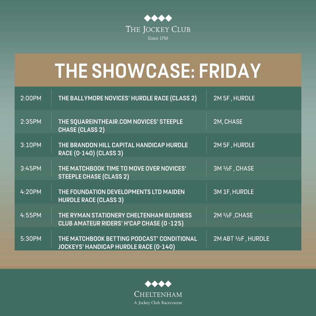 CheltenhamRaces's tweet photo. Today's the day 👏

Take a look at our plan of action for today...

#TheShowcase #CheltenhamRaces https://t.co/q9N88ggLqU