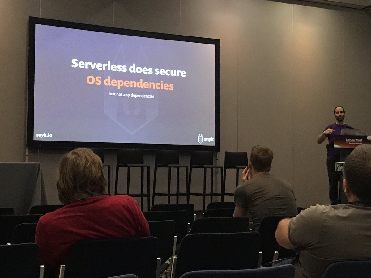 raf_brahim's tweet photo. #serverless is cool but beware of your dependencies vulnerability @guypod @Synkio #DevOpsWorld #lastnicedayatnice #FinaxysGoesToDevOpsWorld https://t.co/PLXF6zYzpl
