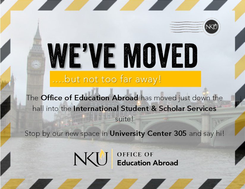 Study Abroad has moved in with our friends at <a href="/NorseISSS/">NKUISSS</a>! Michelle, Anne and Candace are still here to help you- we're just down the hall! Stop by our new location at UC 305 today! #NorseAbroad