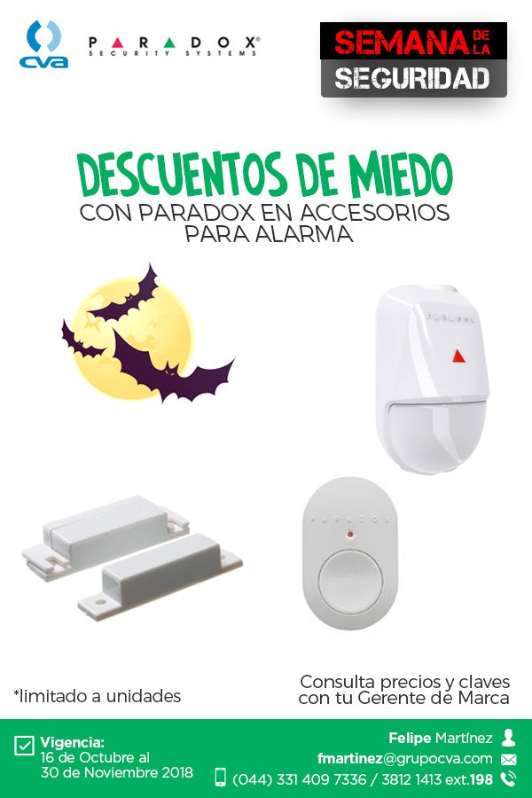 GrupoCVA1's tweet image. ¡Los mejores descuentos en alarmas sólo con #ParadoxSecuritySystems 
🏷️🙋‍♂️😎🚨
#SemanaSeguridad
#SóloEnCVA