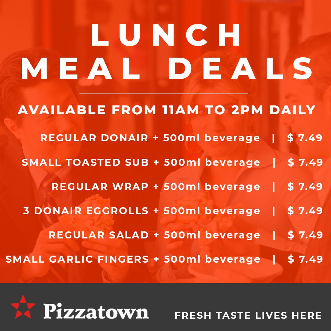 Hungry or Hangry? We have #LUNCH #MEAL #DEALS for you! 
#love #pizzatown #ilovepizzatown #donair #sub #wrap #donaireggrolls #salad #garlicfingers #yummy #healthy #fresh #ThursdayThoughts
..
 #halifax #lakeside #dartmouth #burnside #sackville #bridgewater #tantallon