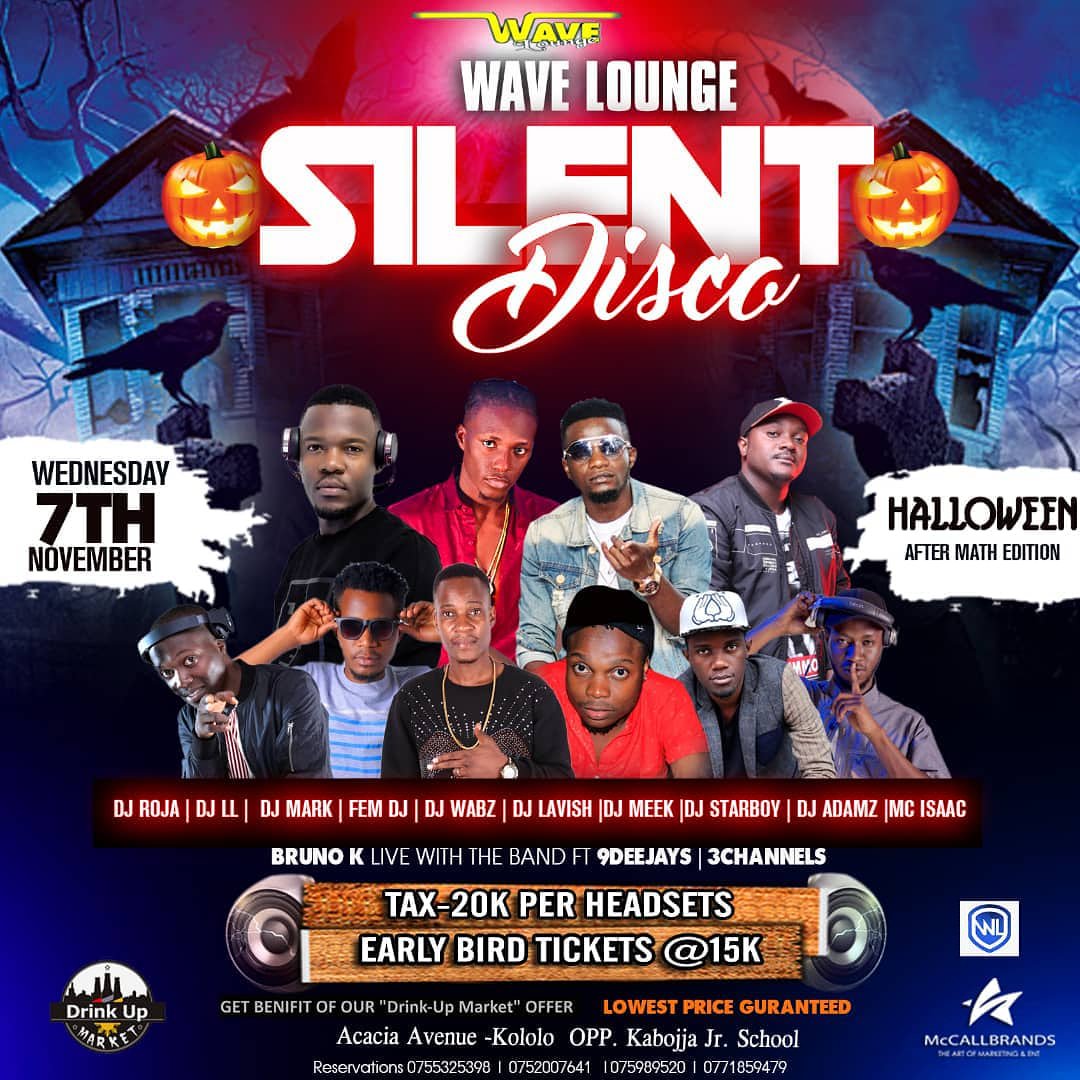 Billsbecker's tweet photo. #wave silent disco on 7/November ..wednesday @WAVELounge Kampala with a line up of 
9 deejay{djz}
3 channels
20k per headset 
Come enjoy the music sound covers done by @djroja @fem-deejay @wabzdeejay @djadamzbak @deejay-lavish @isaacmcblessed @djmark @deejay11 @deejaymeek  etc https://t.co/69PwHsruZG