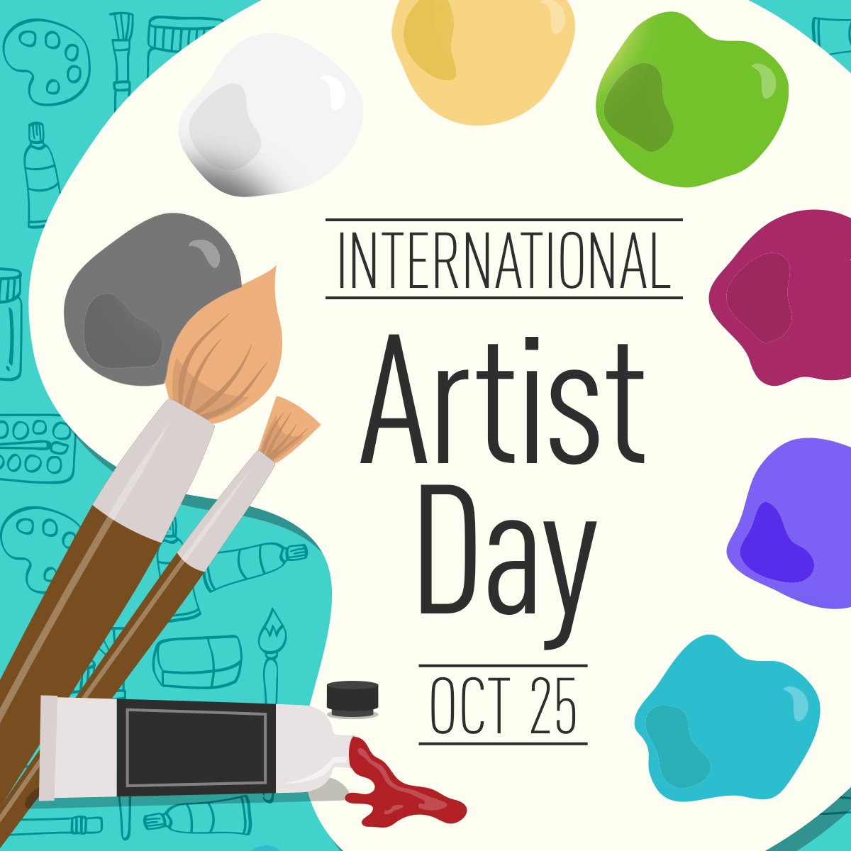 International day art. International artist day. Happy art. With heart. Artist's day.