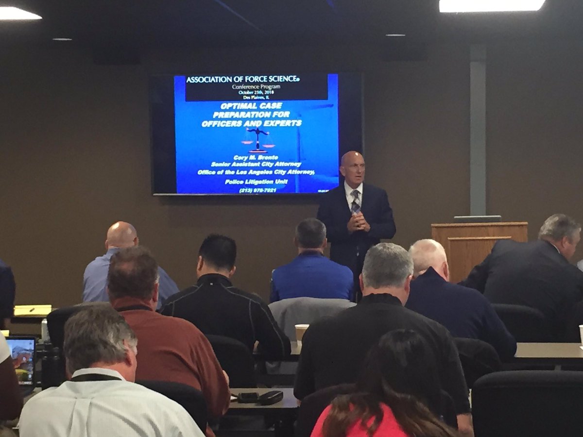forcescience's tweet image. Sr. Asst. City Attorney Cory Brente, J.D. @LAPD opens Day 2 of the #ForceScience Conf. in #Chicago presenting Optimal Case Preparation for Officer &amp;amp; Experts discussing vital strategies to prepare @policeofficers &amp;amp; #expertwitnesses to maximize trial success in use of force cases