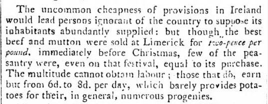 How were these provisions so cheap? It's complex & requires further research but I posit that one factor is that the level of poverty in Ireland = a lack of work & depressed wages for labourers to the extent that few could even afford that which was exported *or* imported (1797)