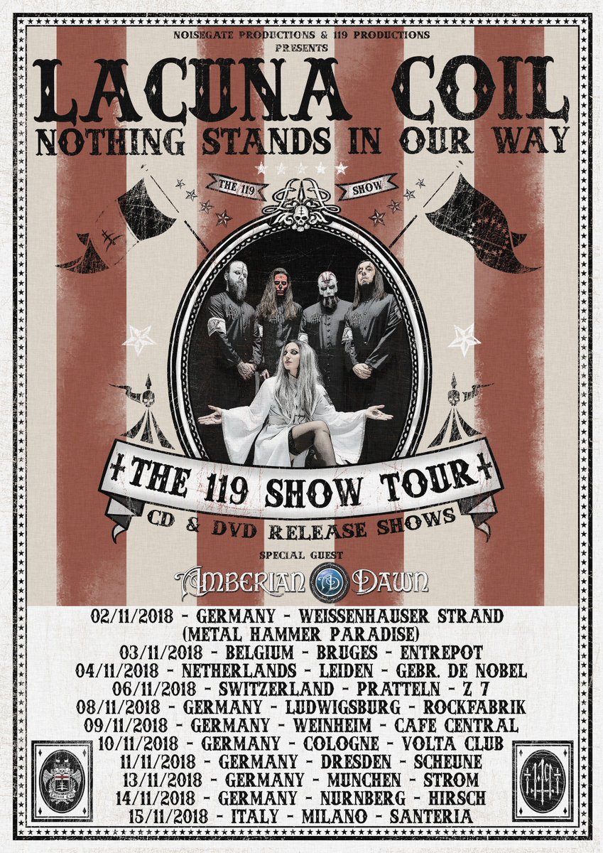 lacuna_coil's tweet photo. #The119ShowLiveInLondon release shows start soon! Check out dates and tickets on https://t.co/gMuX8Kxg4C Special guest: @AmberianDawn #NothingStandsInOurWay https://t.co/XUcuhRVjwm