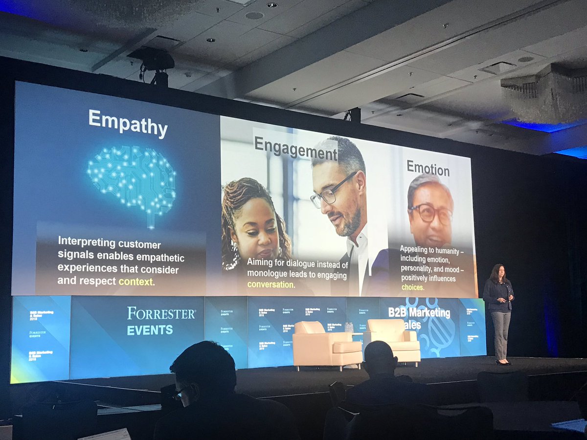 “#AI doesn’t optimize for Customer Onsession. Humans do.” Interesting session on how we can leverage the machine to help us be more empathetic w/ @AllisonSnow  @forrester #FORRB2B