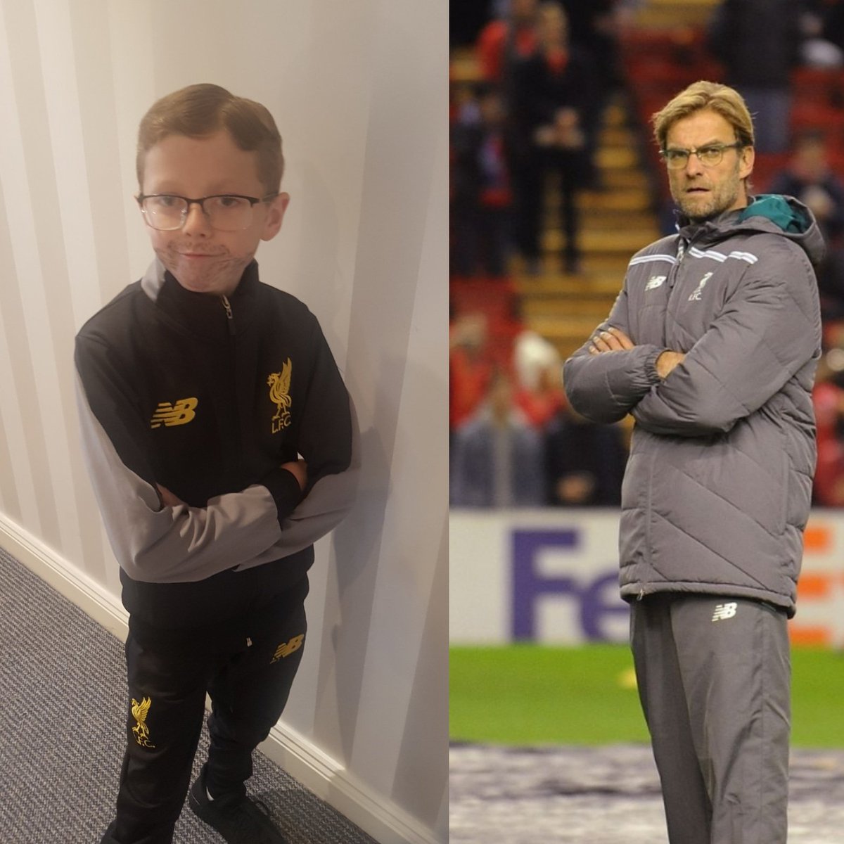 Nickie81's tweet photo. @ItsJurgenKlopp Halloween Twinning ... No 1 FAN. CHARLIE BRENNAN 😉 https://t.co/PAUL5ZWmdR