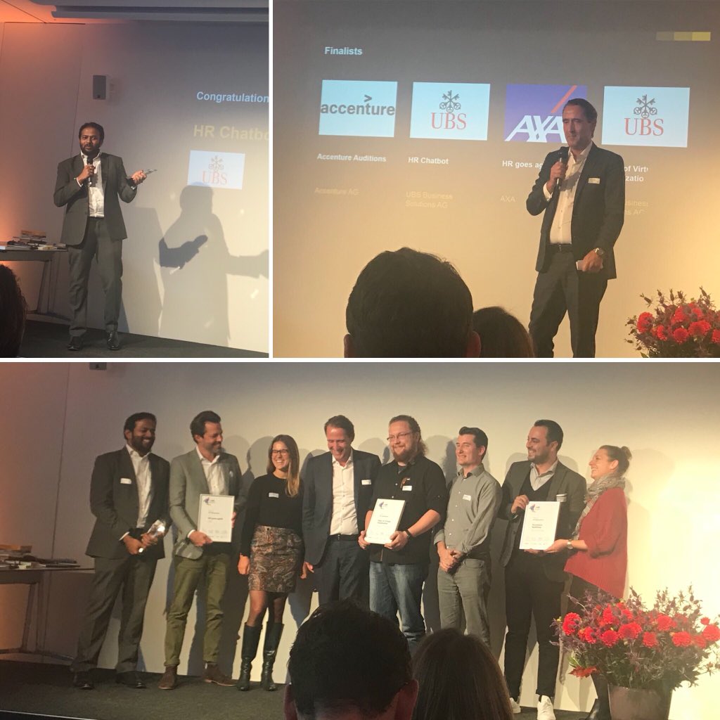 stfreise's tweet photo. Revoluzzzzer? Congratulations to @UBS for winning the „R(E)volution“ Category! 👏🏻 Great competitors from @Accenture and @AXA_Schweiz ! #inhraward #innovativeHR https://t.co/QzKJalig6M